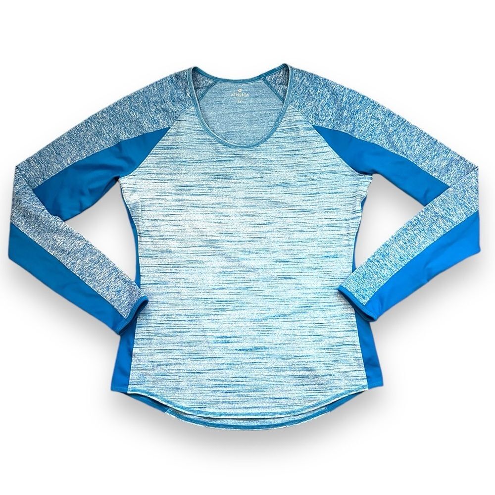 Athleta Women's Running Wild Crew Thumb Hole Crew Neck Long Sleeve Macaw Blue LT
